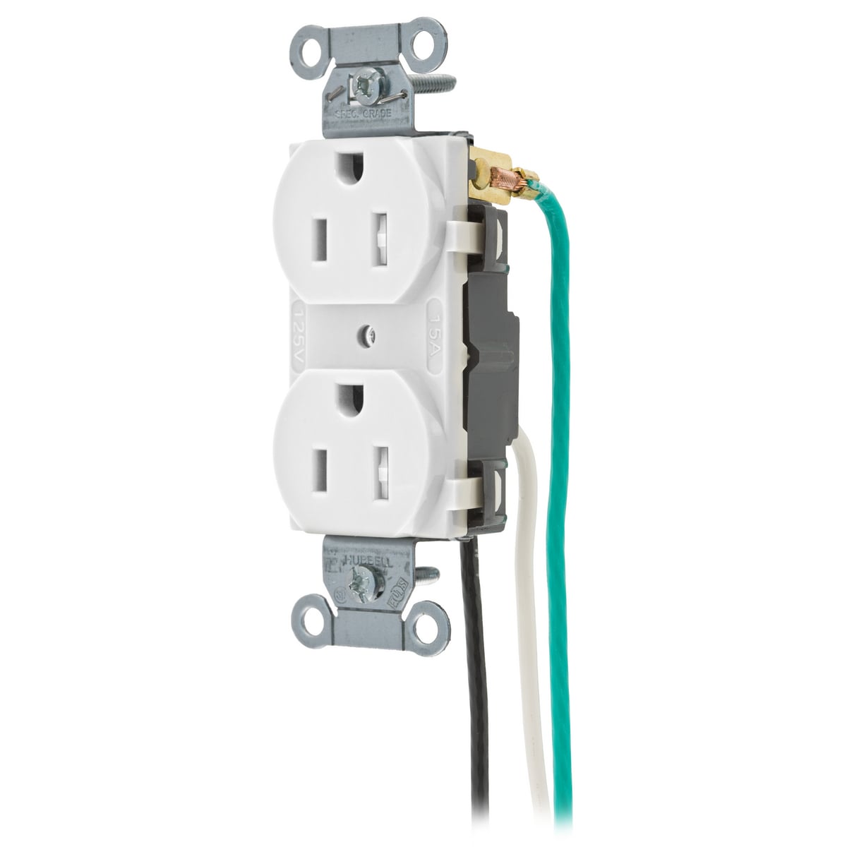 CR15WHITRP1 1-Phase Duplex Standard Tamper Resistant Traditional Screw Mount Straight Blade Receptacle, 125 VAC, 15 A, 2 Poles, 3 Wires, White