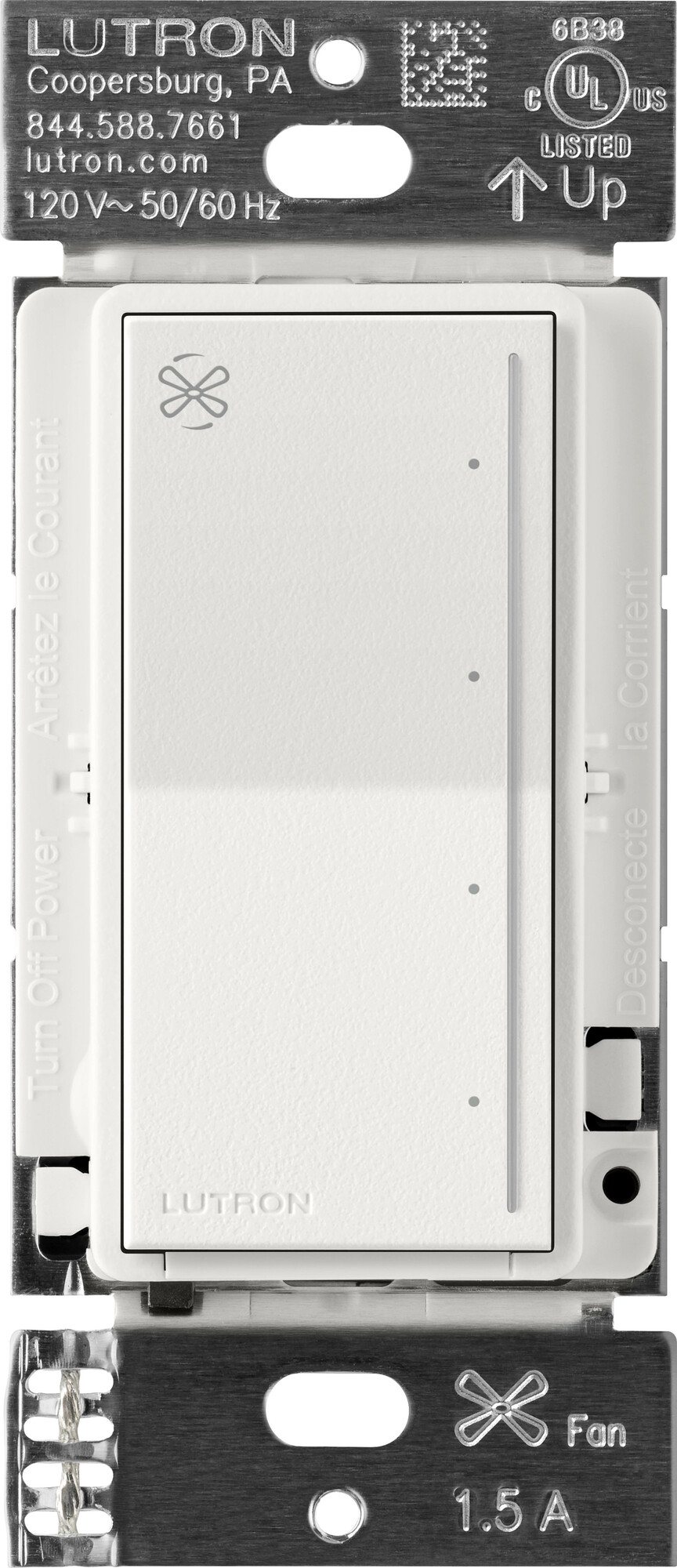 Lutron Sunnata Touch Fan Control, 4-Speed, 1.5A Paddle Fan, AC Motor, Single Pole, Neutral Required, 120V, ST-FSQN-RW, Architectural White