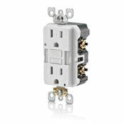 X7592-W SmartlockPro Slim Duplex Guide Light Tamper-Resistant GFCI Receptacle With LED Indicator Lights, Self-Grounding Clip and Professional Grade Lockout, 125 VAC, 15 A, 2 Poles, 3 Wires, White