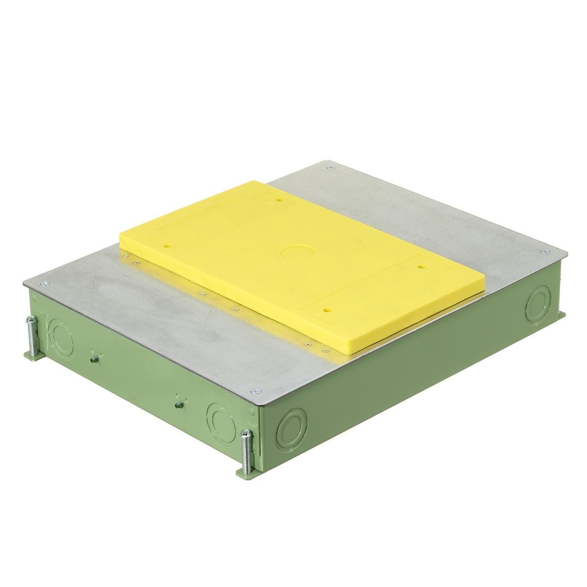 CFB4G25CRE SystemOne ETERNAL Recessed Floor Box, Stamped Steel, 41.5 cu-in Capacity, 4 Gangs, (12) Knockouts, 2.5 in H x 11.2 in W x 14.57 in L