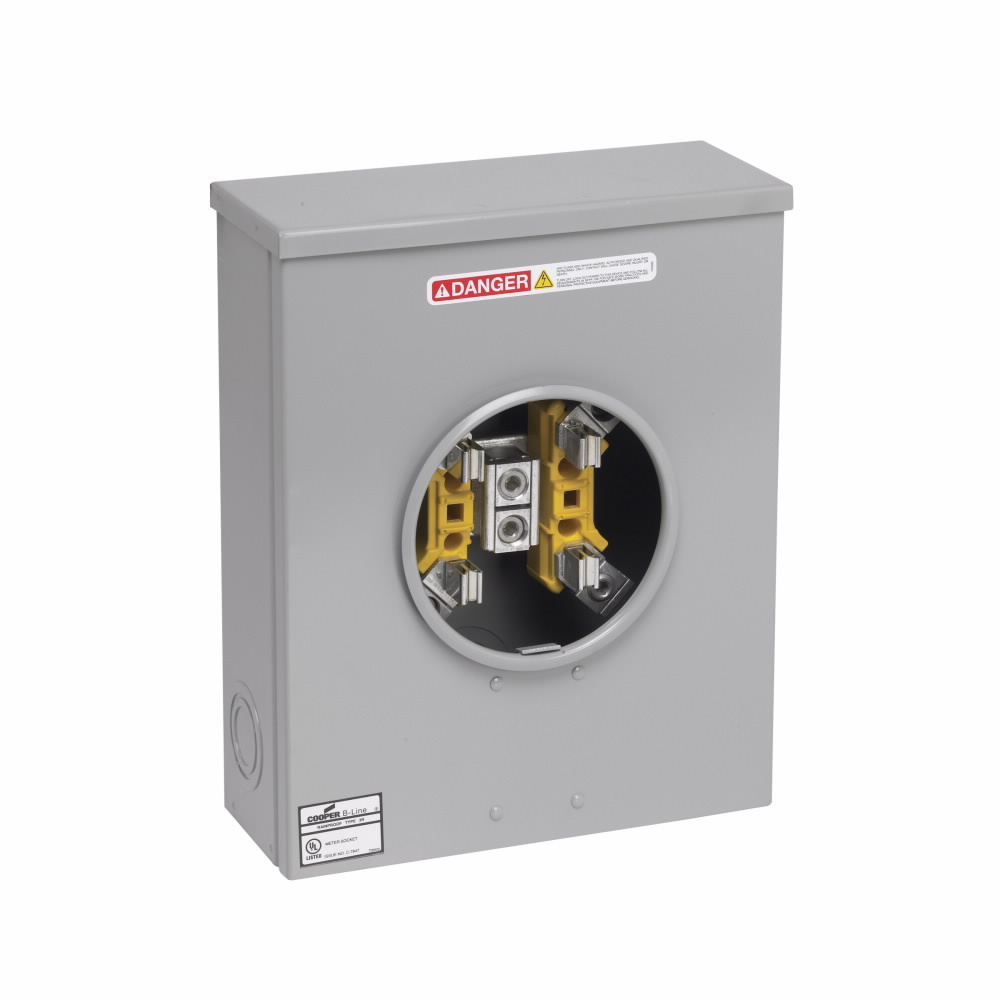 U207 Single Meter Socket, AW Hub Top Provision, 200 Amp, Both, 7 Jaw, Ringed, 3 Steel, ANSI 61 Paint, Side, 3 Pole, 4 Wire, #6-250MCM Line Lug Size, #6-250MCM Load Lug Size, None