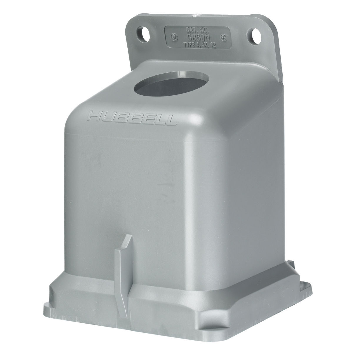 BB60N 1-Outlet, 15 deg Angled Watertight Molded Back Box With 1-1/4 in NPT Knockout, 7.76 in H x 4.56 in W x 4.72 in D, For Use With 60, 63 and 100 A Pin and Sleeve Device, Thermoplastic