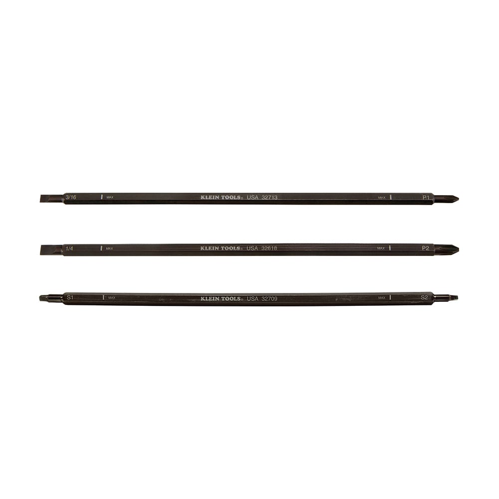 32715 Adjustable Length Replacement Blade Set, Phillips/Slotted/Square Point, #2 Phillips, #1, 1/4 in, 3/16 in Slotted, #1, #2 Square Point, 4 to 8 in OAL, Steel