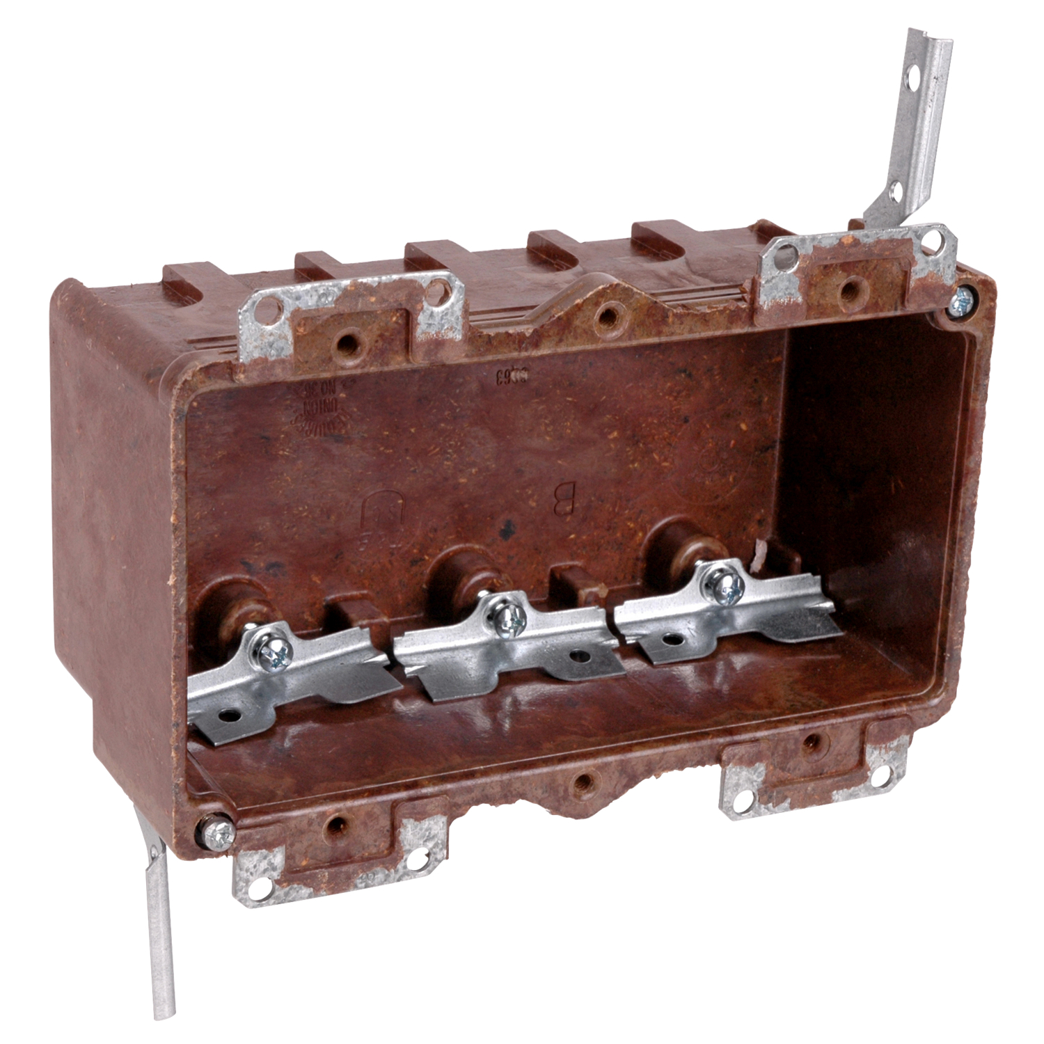 6063-4 Carlon Non-Metallic Bracket Outlet Box With High Clamp, Phenolic, 37 cu-in Capacity, 3 Gangs