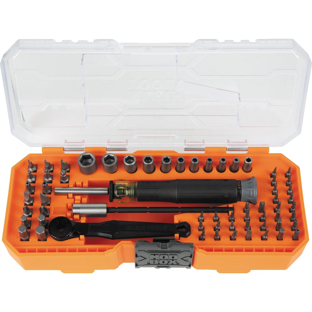 The Precision Ratchet and Driver System provides a micro-ratchet and magnetic adjustable precision screwdriver to maximize access for various applications. The driver system case compactly houses 60 bits for ideal versatility to best equip you for any job. The case connects to other Klein driver cases, making this the perfect precision pairing with your other driver sets.