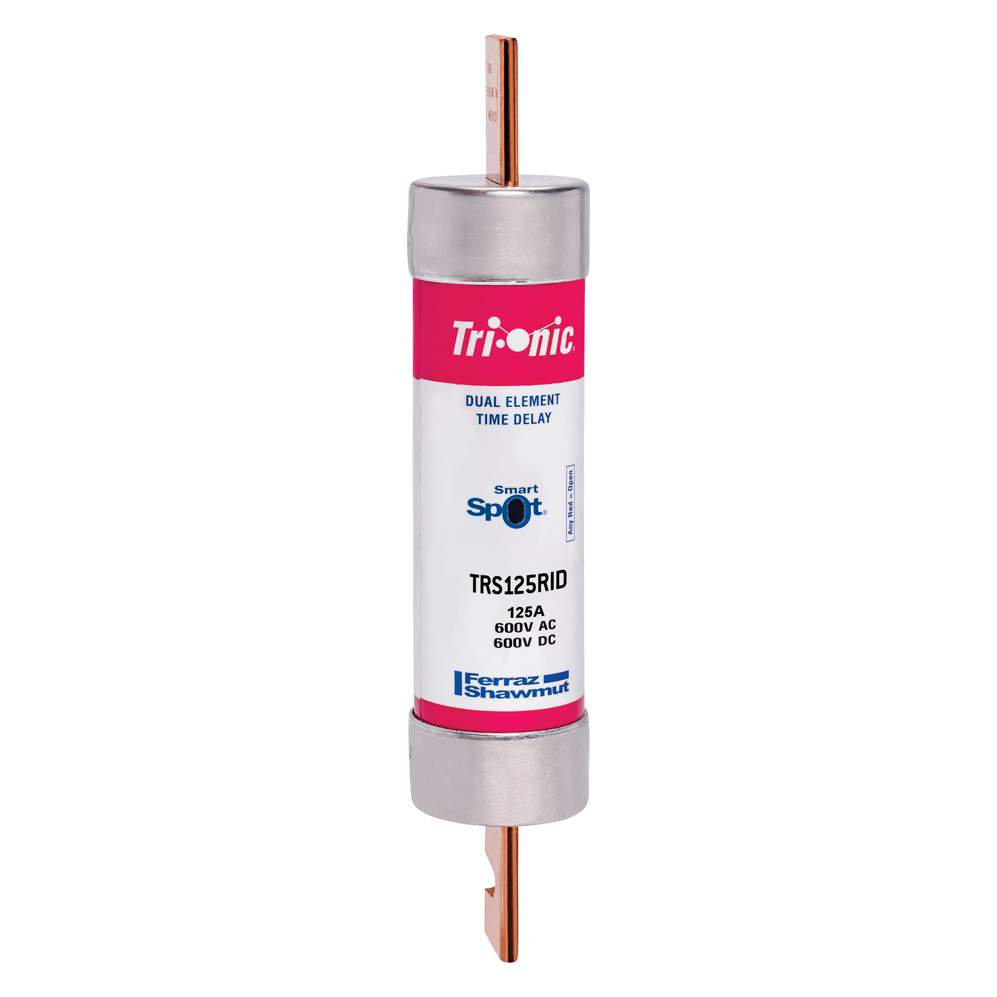 TRS125RID Tri-Onic Current Limiting Low Voltage Time Delay Fuse, 125 A, 600 V AC/DC, 200/100 kA Interrupt, RK5 Class, Cylindrical Body