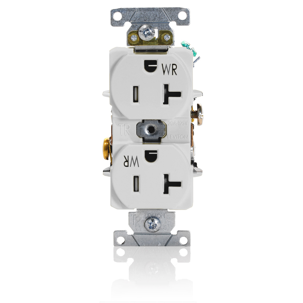 TWR20-W Duplex Self-Grounding Tamper and Weather Resistant Straight Blade Receptacle, 125 V AC, 20 A, 2 Poles, 3 Wires, White