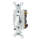 15 Amp, 120/277 Volt, Toggle Double-Pole AC Quiet Switch, Commercial Grade, Grounding, White