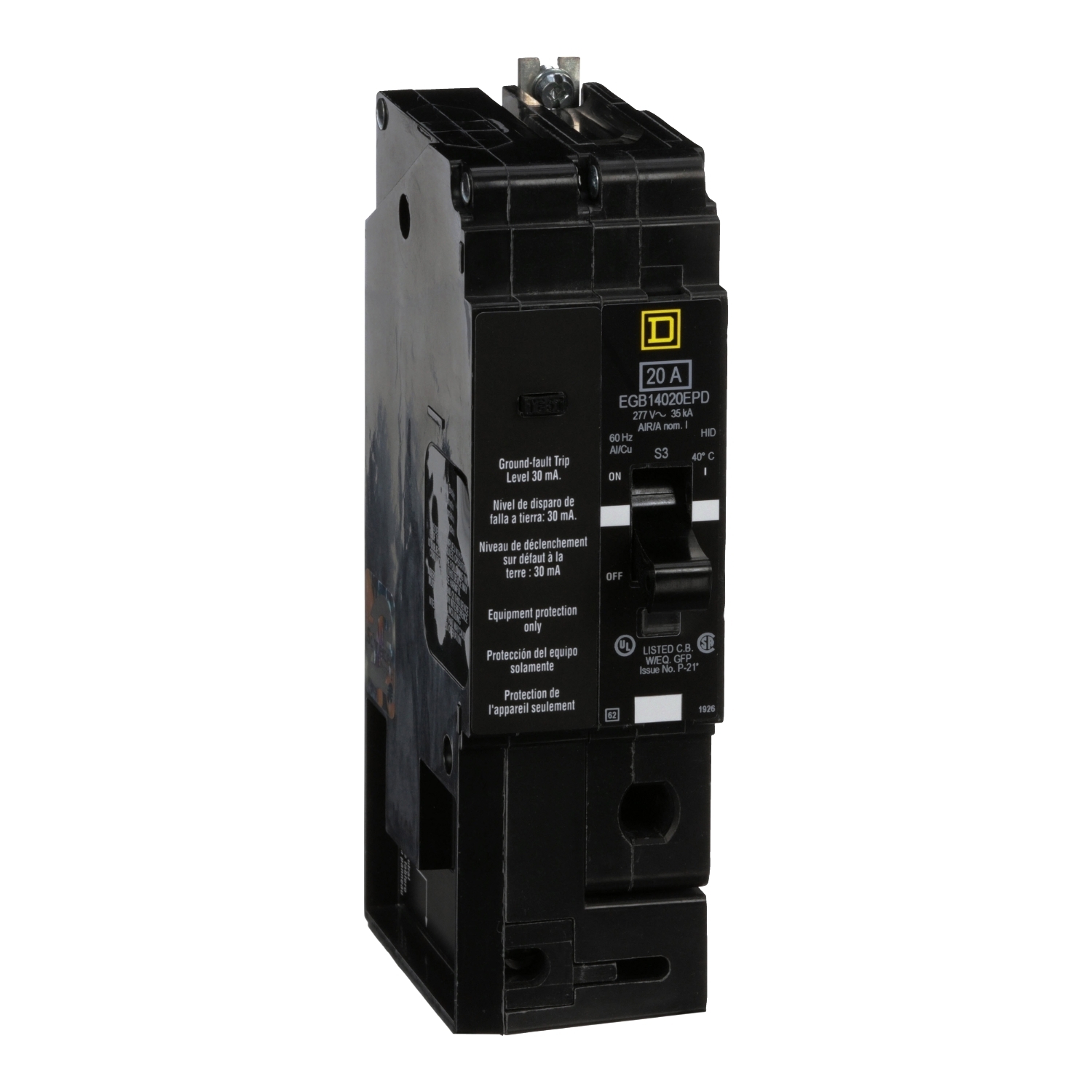 EGB14020EPD Miniature Circuit Breaker, 20 Amp, 1 Pole, 277V