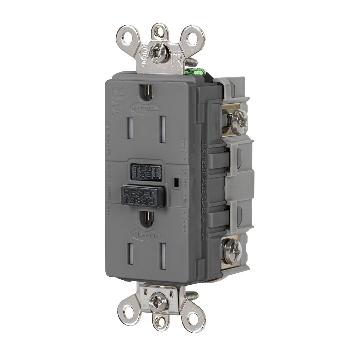GFSG5262GRY Extra Heavy Duty GFCI Receptacle, 125 V AC, 15 A, Grey