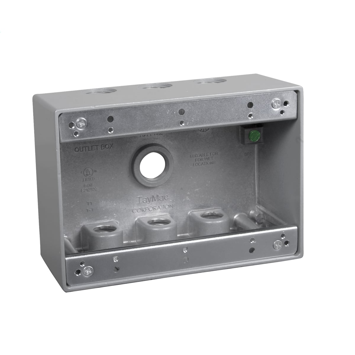 TB750S Weatherproof Outlet Box, Metal, 55 cu-in Capacity, 3 Gangs, 7 Outlets, 7 Knockouts, 2-3/4 in L x 4-5/8 in H