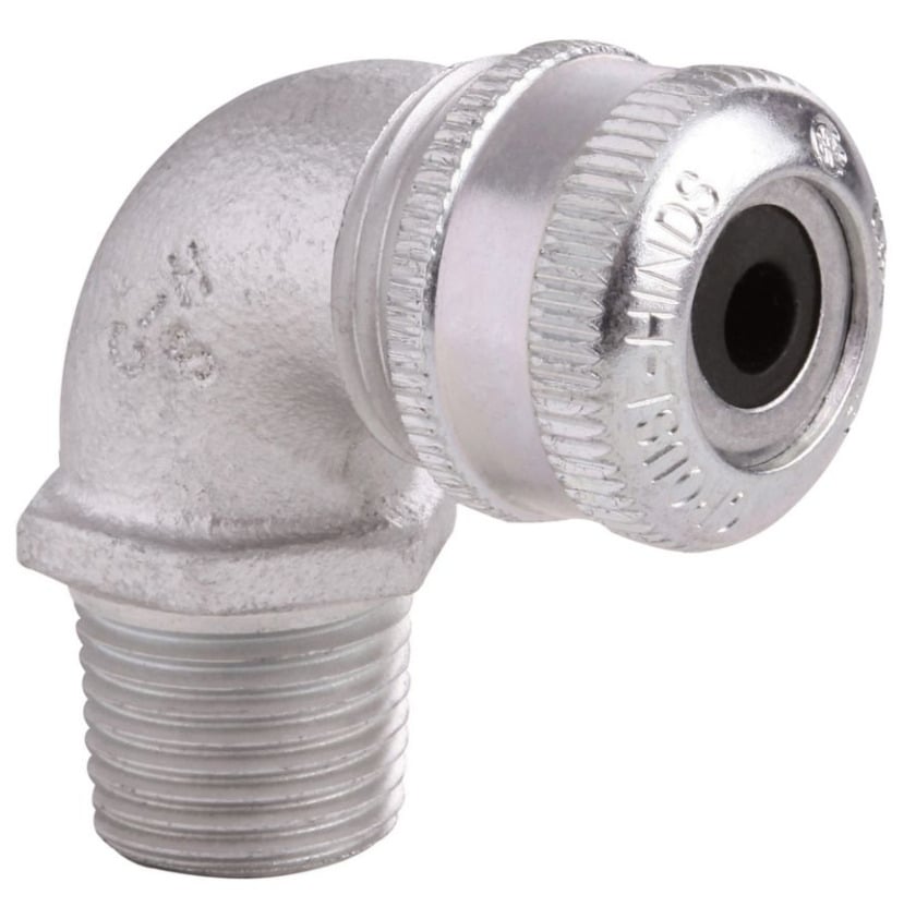 CGE192 90 deg Flexible Cable Gland Connector, 1/2 in Trade, 1/8 to 1/4 in Cable Openings, Steel, Chromate Coated/Electro-Galvanized
