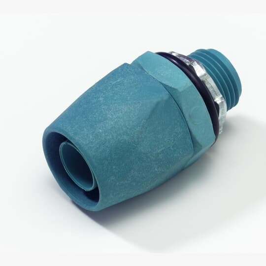 6304 T&B Straight Conduit Connector With Captive Sealing O-Ring, Tapered Hub Thread, 1 in Trade, Thermoplastic, Electro-Zinc Plated