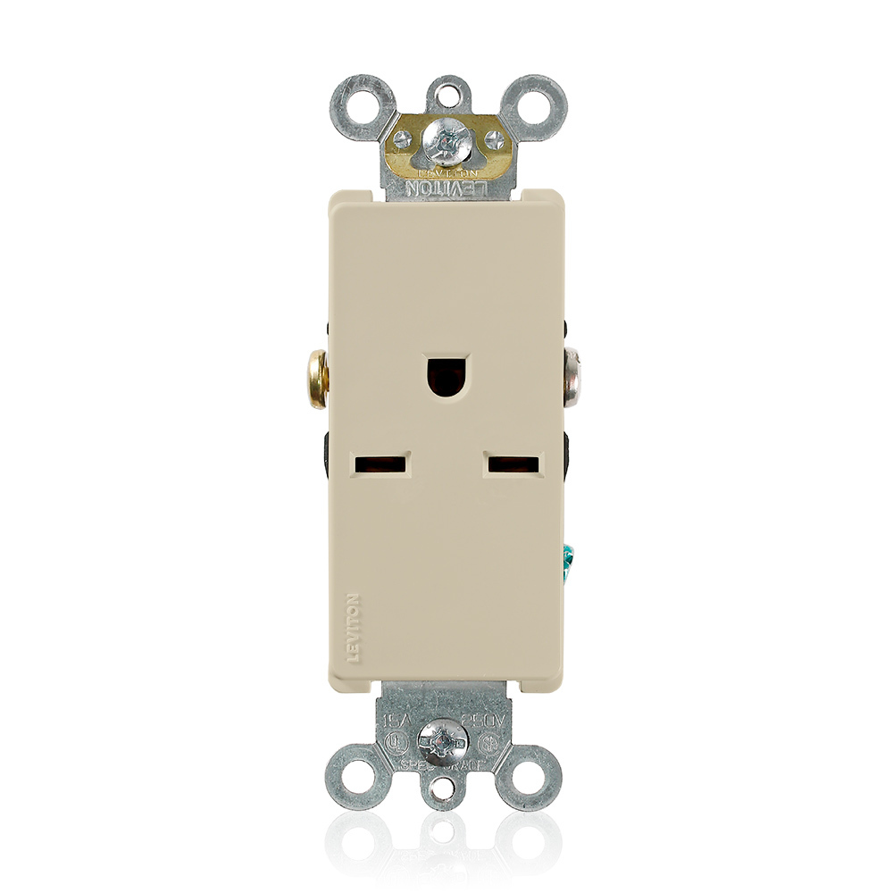 16641-I 1-Phase Heavy Duty Self-Grounding Single Straight Blade Receptacle, 250 V AC, 15 A, 2 Poles, 3 Wires, Ivory