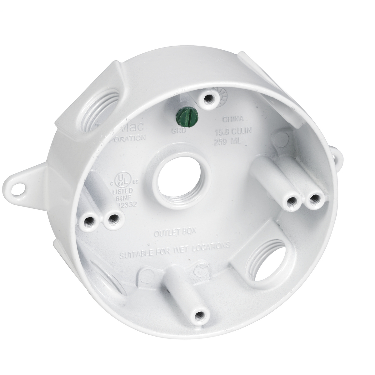 RB550WH Weatherproof Splice Box, Metal, 16 cu-in, 5 Outlets