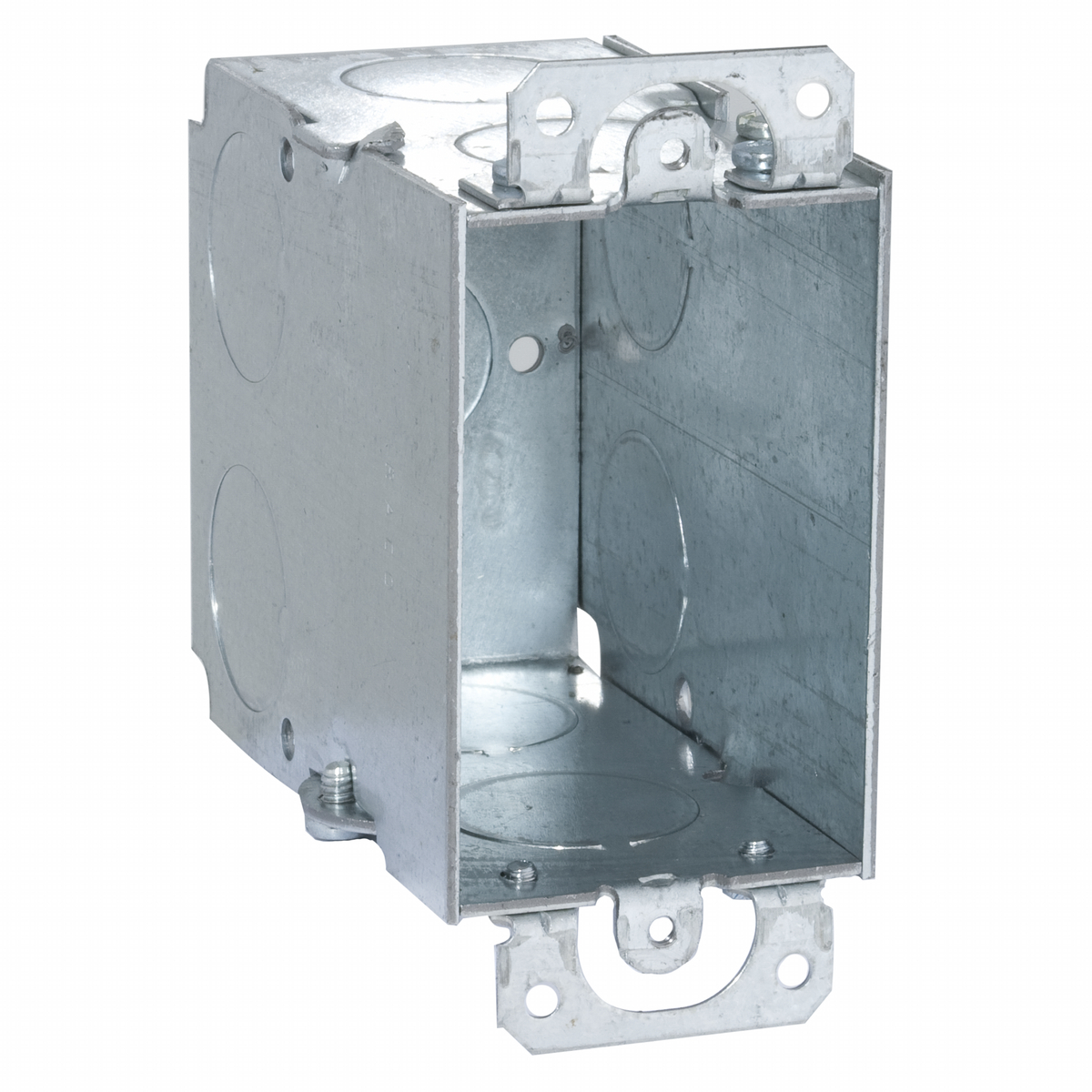 591 Gangable Switch Box, Steel, 18 cu-in, 1 Gang, 1 Outlet, 9 Knockouts