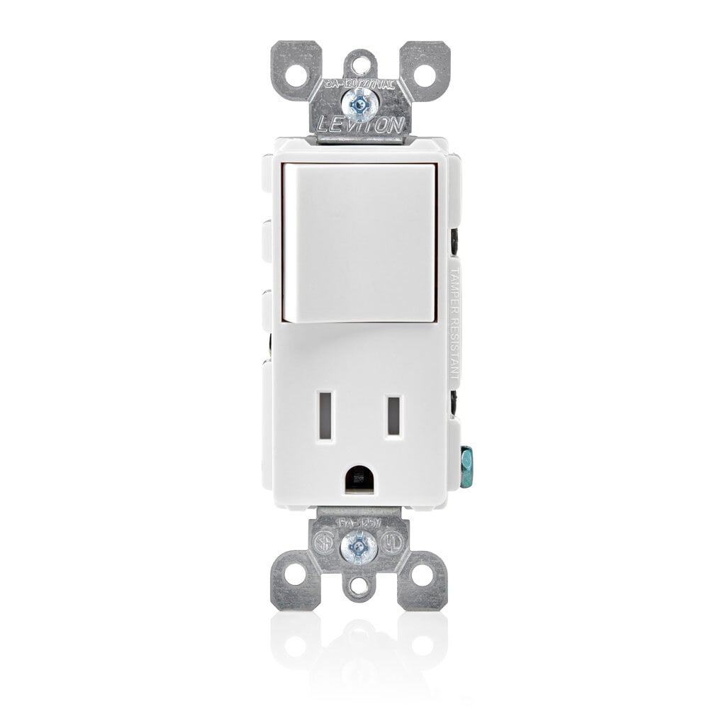 T5625-W Decora Plug Into Safety Tamper-Resistant Combination Receptacle Switch, 12/15 A, 120/125 V AC, 60 Hz, 1 Poles
