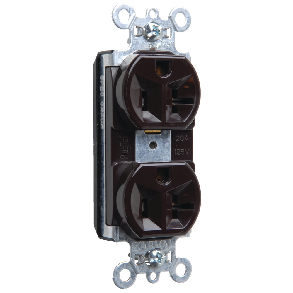 PT5362 PlugTail 20 Amp 125V Spec-Grade Duplex Receptacle, Brown