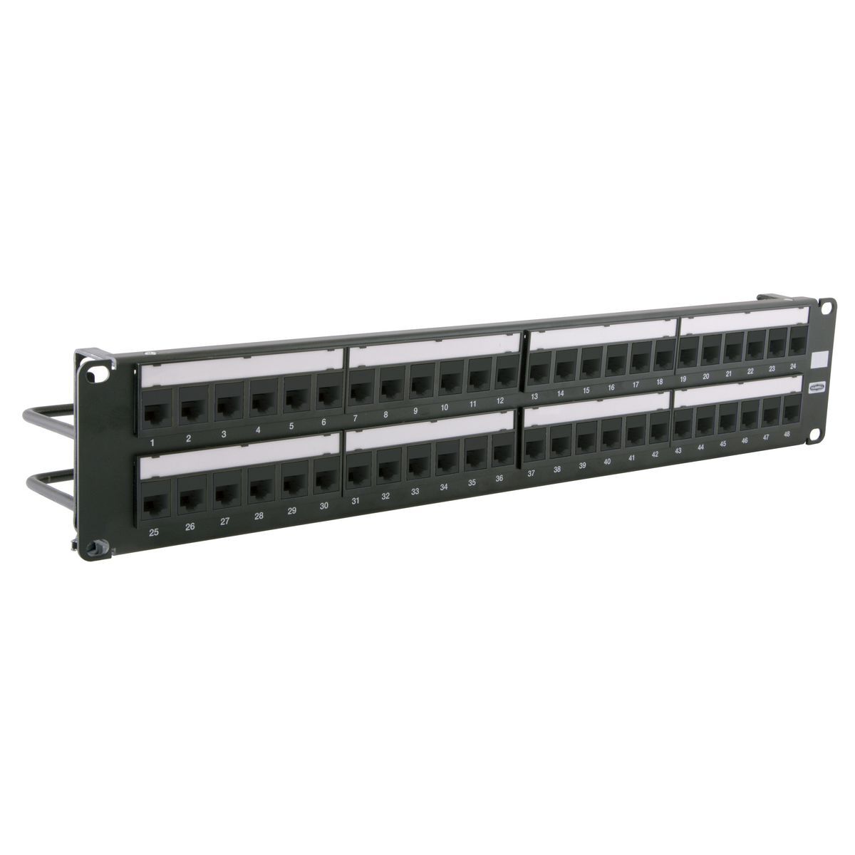 HPJ6A48 2-Rack Unit Ascent Flat Straight Unloaded Patch Panel Kit, 48 Ports, Cat 6a UTP, 24 to 22 AWG Terminal, Steel