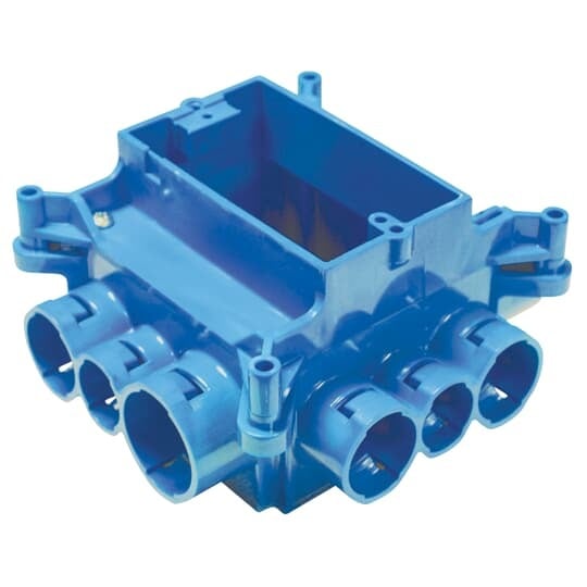A863SG Carlon Non-Metallic Square Mud Box With 1-Gang Ring, (4) 1/2 in, (6) 3/4 in, (2) 1 in, 1 Gang, 37.3 cu-in, Polycarbonate