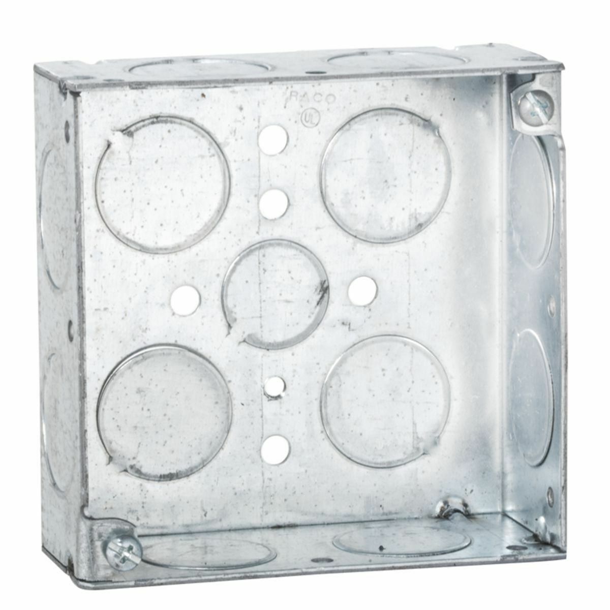 181 Square Box, Steel, 21 cu-in Capacity, (13) Knockouts, 4 in H x 4 in W x 1-1/2 in D
