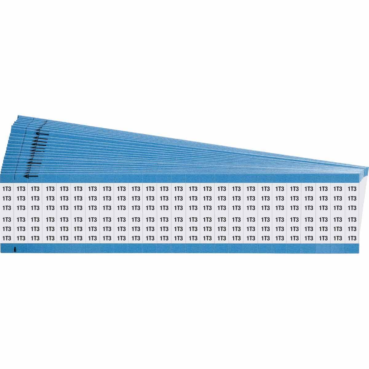 WM-1T3-PK WM Series Die-Cut Pre-Printed Solid Machine Tool Number/Letter Wire Marker Card, 1/4 in W, Black on White, B-500 Repositionable Vinyl Coated Fabric, 25 Markers per Card