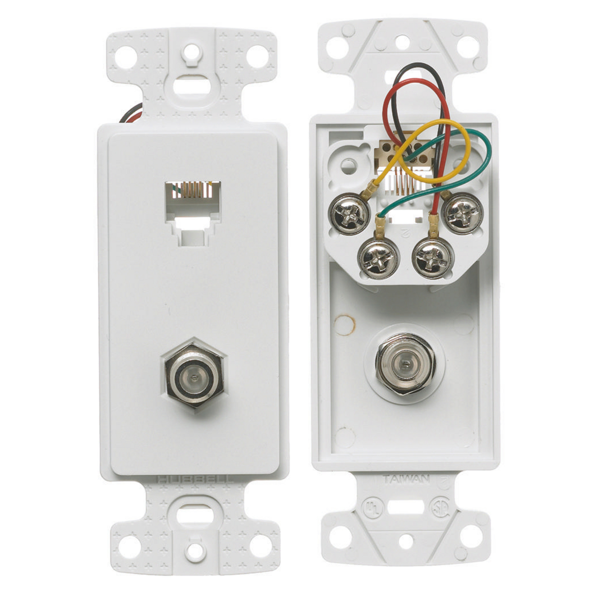 NS783W 1-Gang Standard Molded-In Plate With F Connector, Wall Mount, 6-Position 6-Conductor Jack Position
