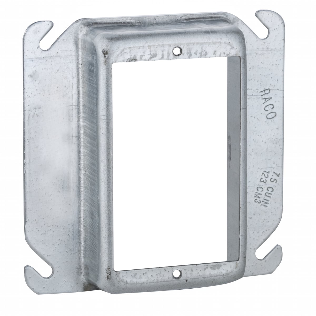 774 1-Device Raised Box Cover, 4 in L x 4 in W x 1 in D, Receptacle/Switch Cover, Drawn Steel