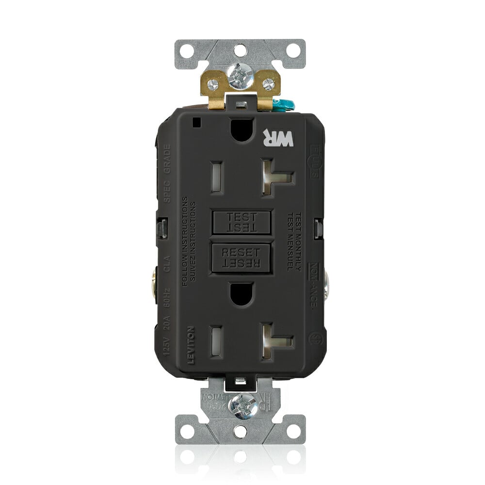 G5362-WTE SmartlockPro Slim Duplex Feed Through Self-Test Tamper/Weather Resistant GFCI Receptacle, 125 V AC, 20 A, 2 Poles, 3 Wires, Black