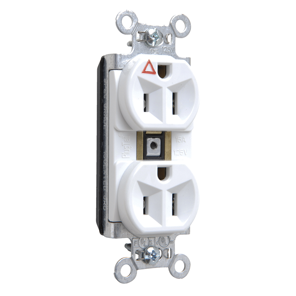 PTIG5262W PlugTail Isolated Ground Spec Grade Receptacle, 15 Amp, 125V, White
