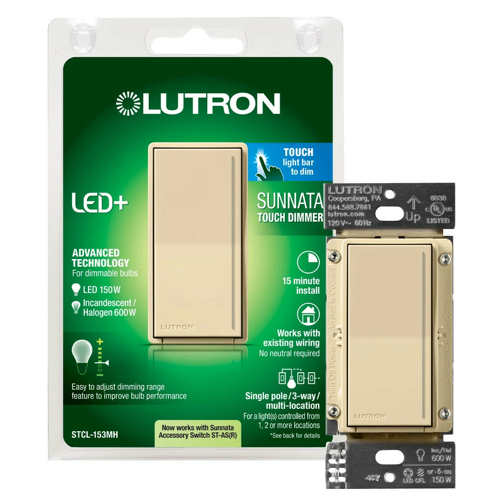 STCL-153M-IV Sunnata LED+ Dimmer Switch, 150W LED, 1 Pole/Multi-Location, No Neutral Required, 120V, Ivory