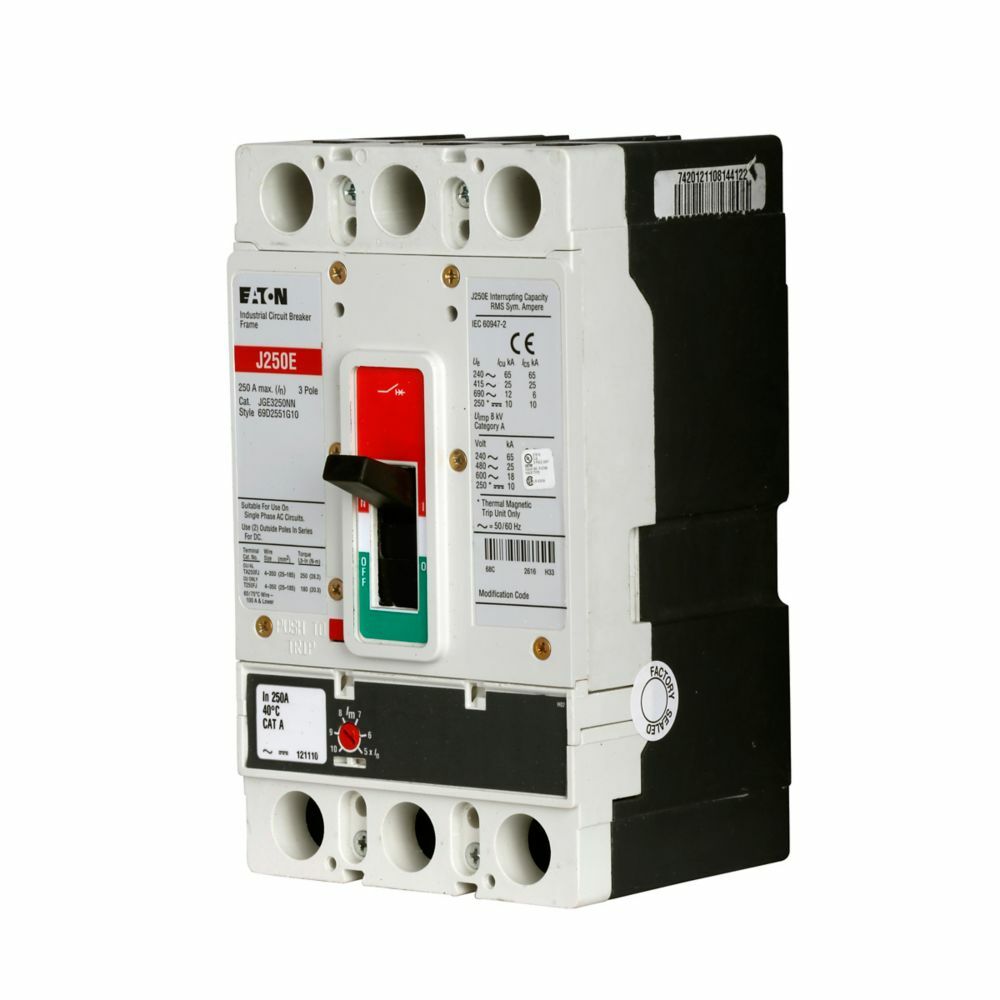 JGE325035G Type JGE Molded Case Circuit Breaker, 600 V AC, 250 A, 18 kA Interrupt, 3 Poles, Electronic Trip