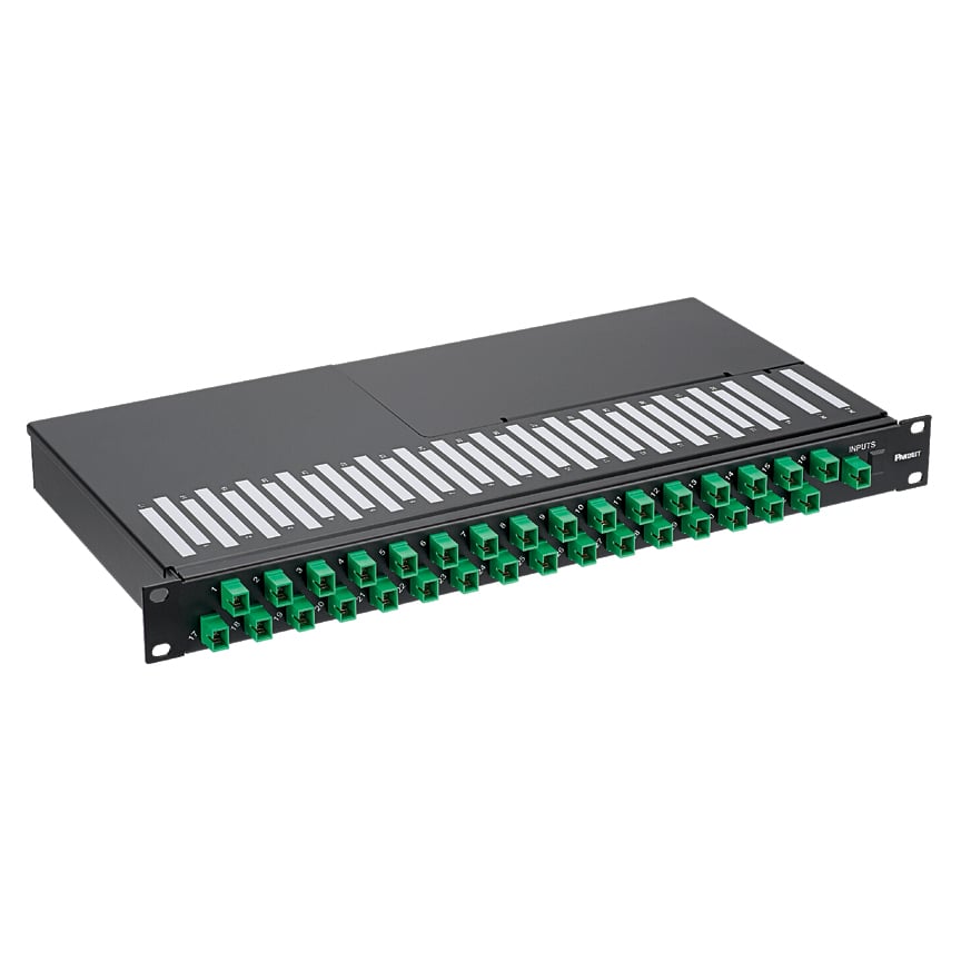 FCP9SP-2323GG Enclosure Fiber Optic Splitter Tray, (2) Splice Input/(32) SC-APC Output Splice, Plastic/Steel, For Use With Passive Optical LAN