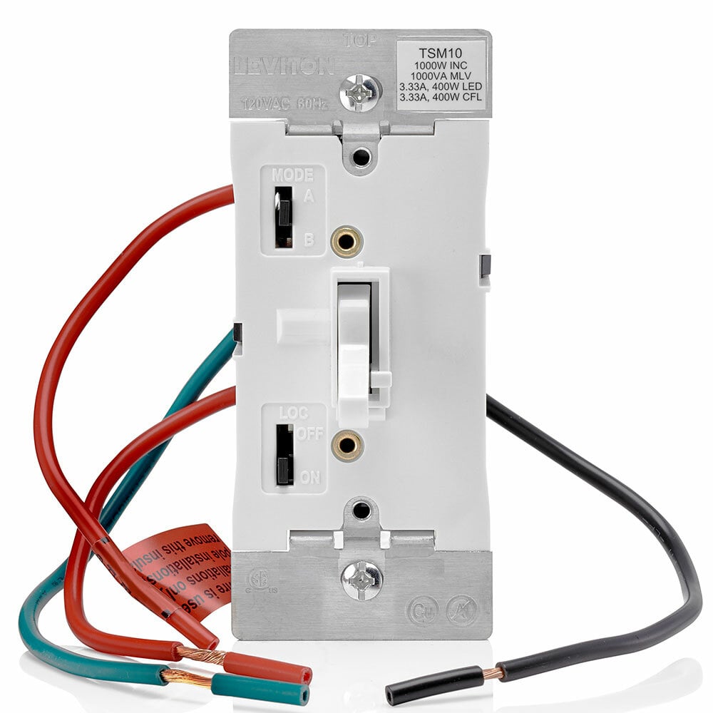 TSM10-1LW 3-Way Electro-Mechanical Universal Dimmer Switch With Locator Light, 120 V AC, 1 Pole, White