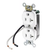 5340-CW 1-Phase Duplex Heavy Duty Self-Grounding Slim Straight Blade Receptacle, 125 V AC, 20 A, 2 Poles, 3 Wires, White