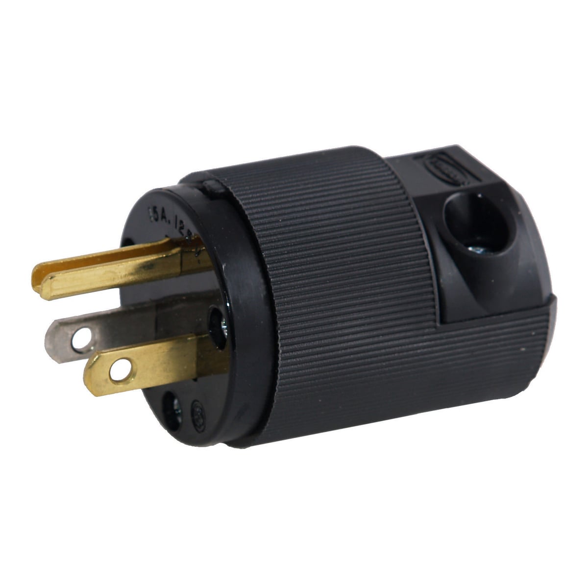 HBL5266EBK 1-Phase Grounding Heavy Duty Male Portable Standard Cord Mount Straight Blade Plug, 125 V AC, 15 A, 2 Poles, 3 Wires, Black
