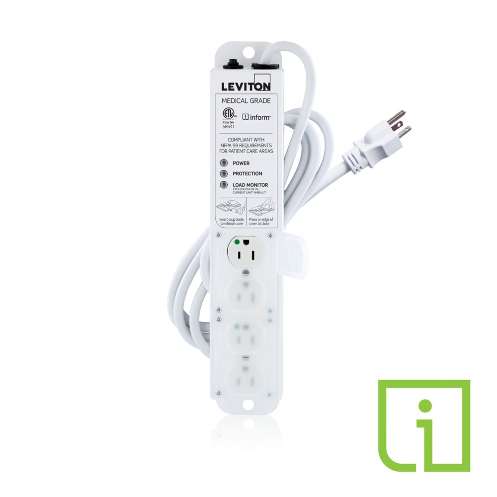 53C4M-1S7 Surge Protected Power Outlet Strip With Load Monitoring Inform Technology, 125 V AC, 15 A, 4 Outlets, 7 ft L Cord, Universal Mount