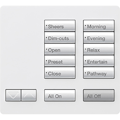 RR-T10RL-SW RadioRA 2 Tabletop Designer Keypad for RA3 Systems, 10-Button with Raise/Lower, All On and All Off, Snow