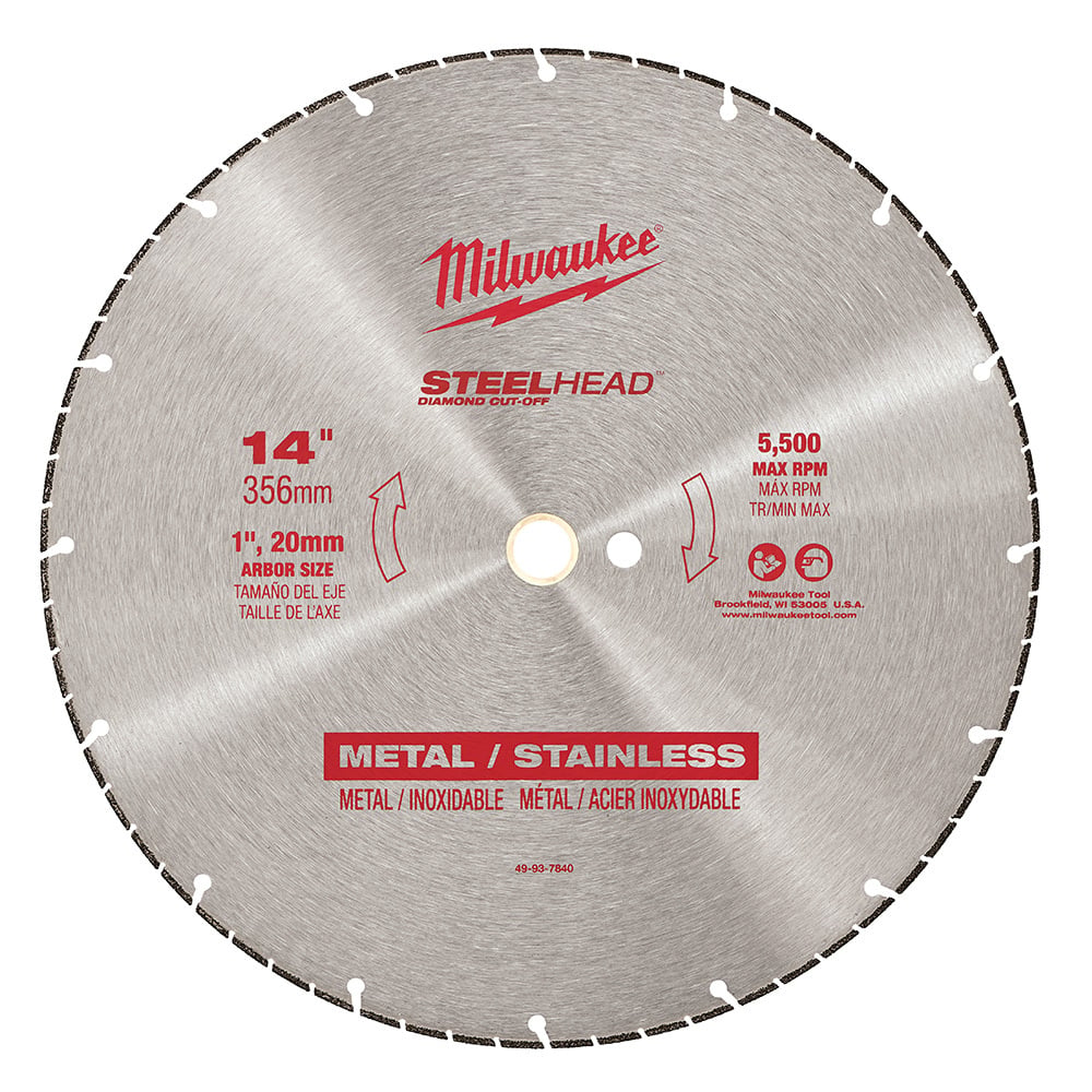 49-93-7840 Segmented Diamond Blade, 14 in Dia Blade, 1/8 in W, 1 in Arbor/Shank, Dry/Dry Cutting