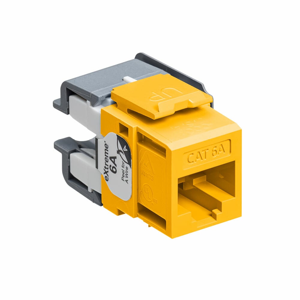 6110G-RY6 eXtreme QuickPort Channel Rated Crimp UTP Connector, Cat 6a Module, Flush Mount, 1 Port, Plastic, Yellow