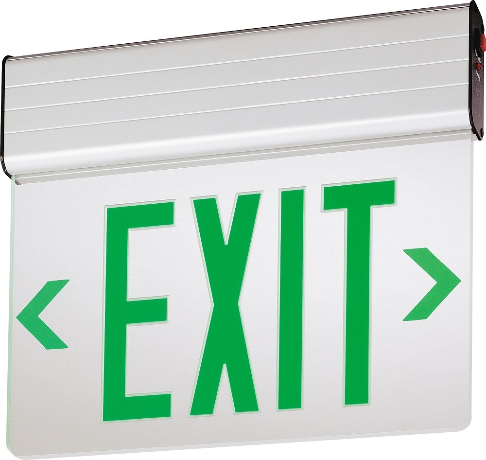 EDG 1 G EL M6 Single Face Edge-Lit Emergency Exit Sign, LED Lamp, 2.6/2.8 W Fixture, 120/277 V AC, Brushed Housing, EXIT Legend
