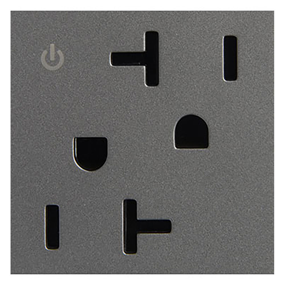 ARCD202M10 Adorne Tamper-Resistant Dual Controlled Outlet, 125 V, 20 A, 2 Poles, 3 Wires, Magnesium