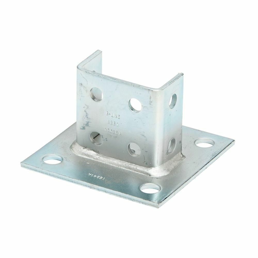 B281SQGRN Type U Square Post Base, 2 Channel, Centered Channel Position, 3-1/2 in H Base, For Use With 1-5/8 x 1-5/8 in B22A, B22B and B22C Series Side by Side Channel, Steel