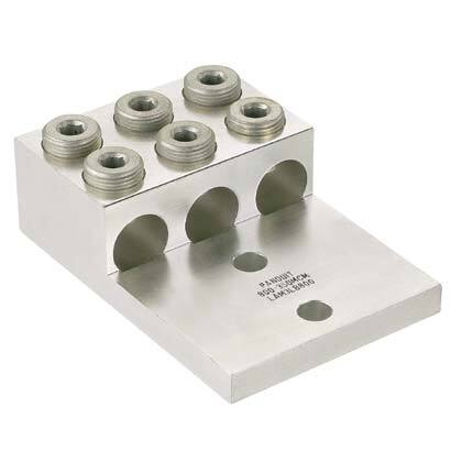 LAM3LB600-12-1 Pan-Lug LAM3B 3-Barrel Mechanical Connector Lug, 2 AWG to 600 kcmil Aluminum/Copper/Stranded Conductor, 1/2 in Stud, 2 Bolt Holes, Aluminum