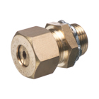 Solid Brass, compression connector for termination grounding electrode to load centers using a #4 ground wire. Provides strain relief for grounding electrode conductor