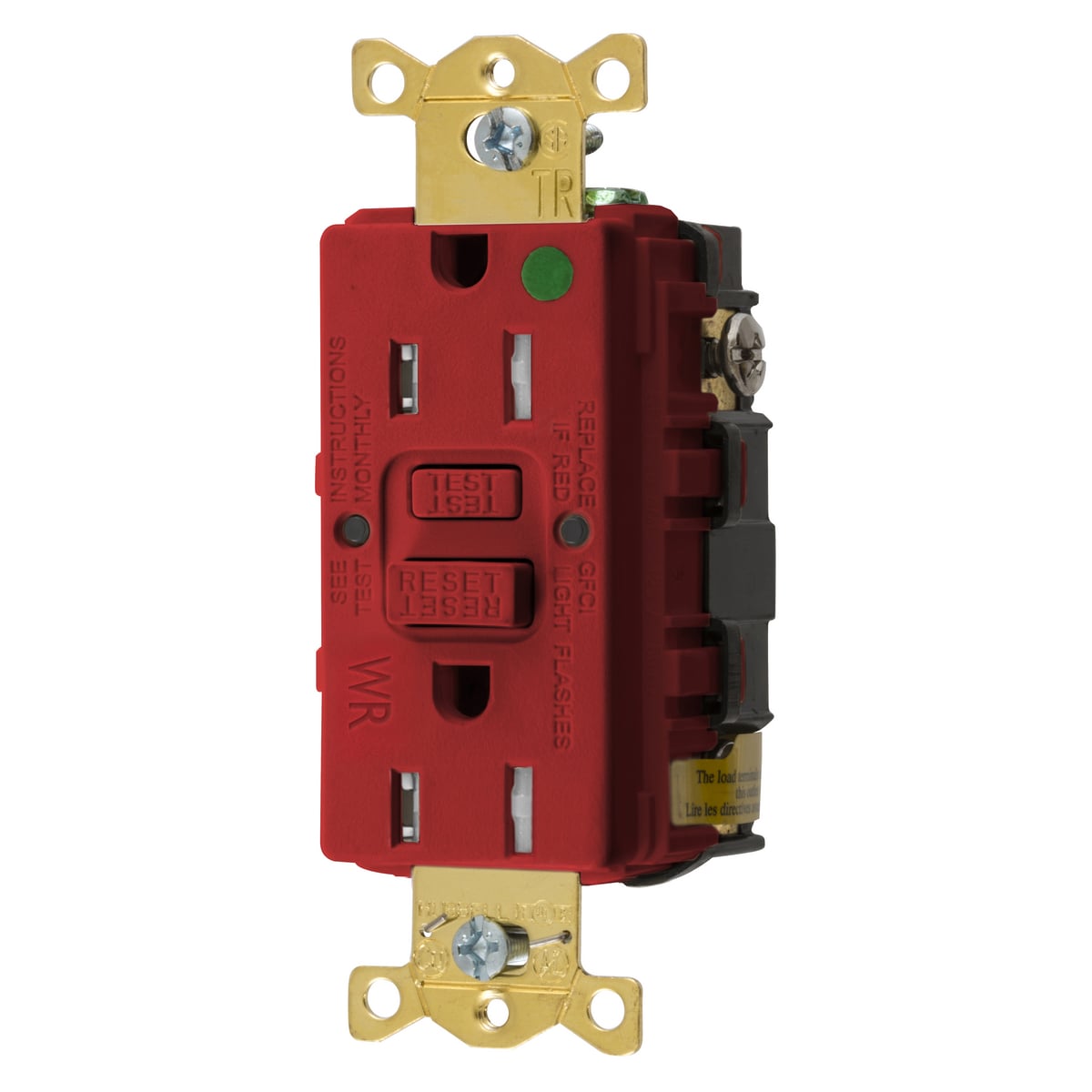 GFTWRST82R Decorator Duplex Heavy Duty Self-Test Standard Tamper/Weather Resistant Straight Blade GFCI Receptacle, 125 VAC, 15 A, 2 Poles, 3 Wires, Red