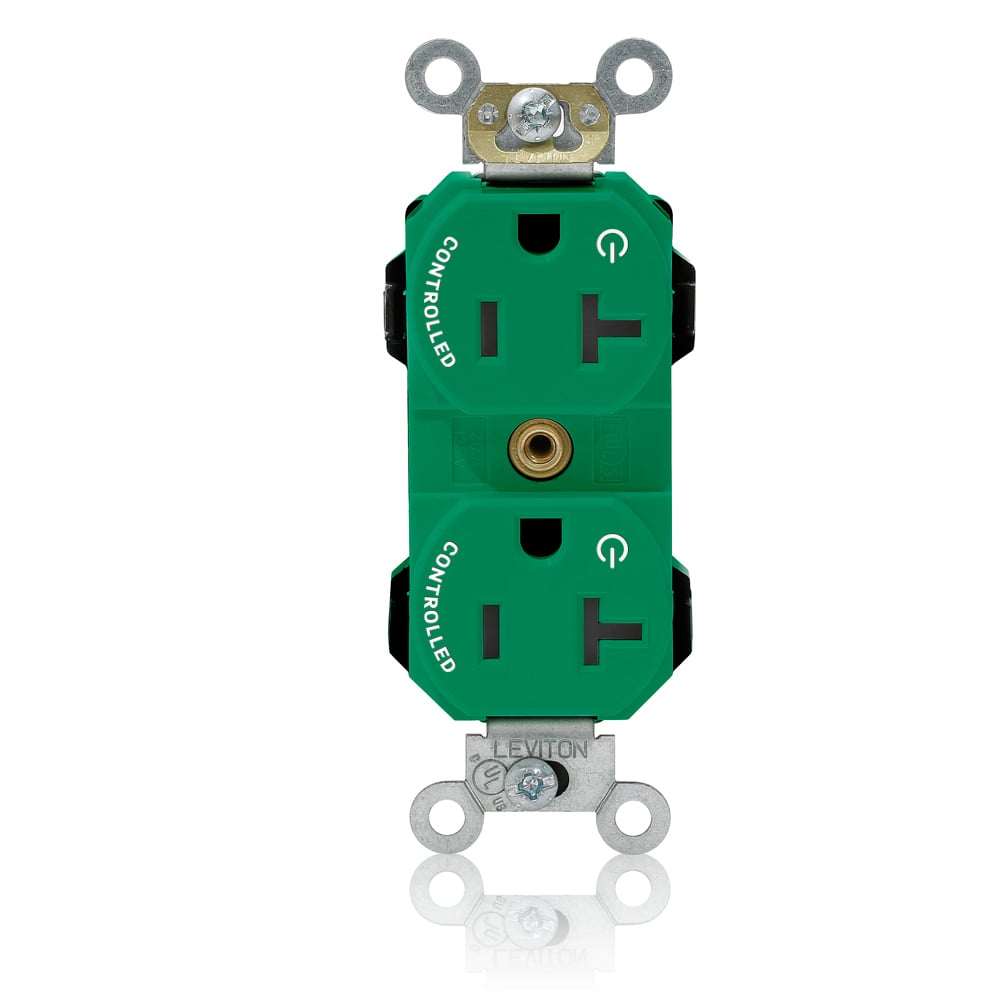 M5362-2SN Lev-Lok Duplex Heavy Duty Straight Blade Receptacle, 125 V AC, 20 A, 2 Poles, 3 Wires, Green