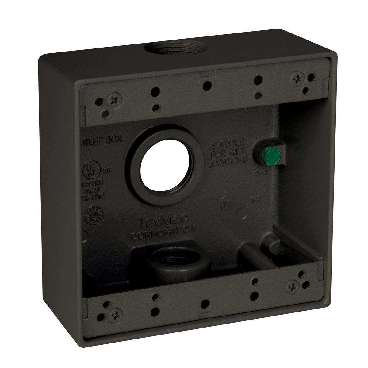 DB375Z Weatherproof Outlet Box, Die Cast Metal, 32 cu-in Capacity, 2 Gangs, 4 Outlets, 4-1/2 in L x 4-1/2 in W x 2 in D