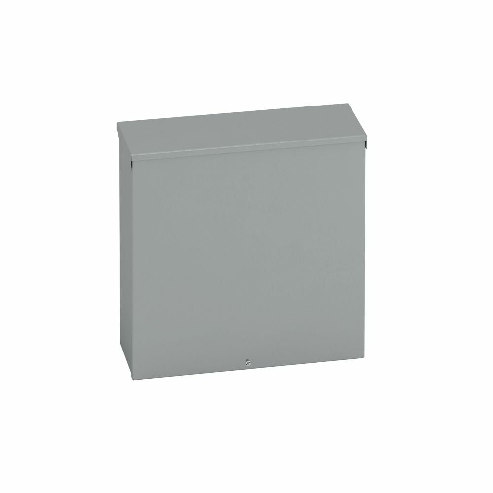 Type 3/3R junction boxes, 12" height, 4" length, 12" width, NEMA 3R, Hinged cover, RTHC enclosure, Surface mounted, Small single door, 5 knockouts, Embossed thru holes, Carbon steel