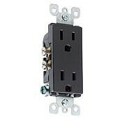 5325-SE Decora Duplex Self-Grounding Straight Blade Receptacle, 125 V AC, 15 A, 2 Poles, 3 Wires, Black